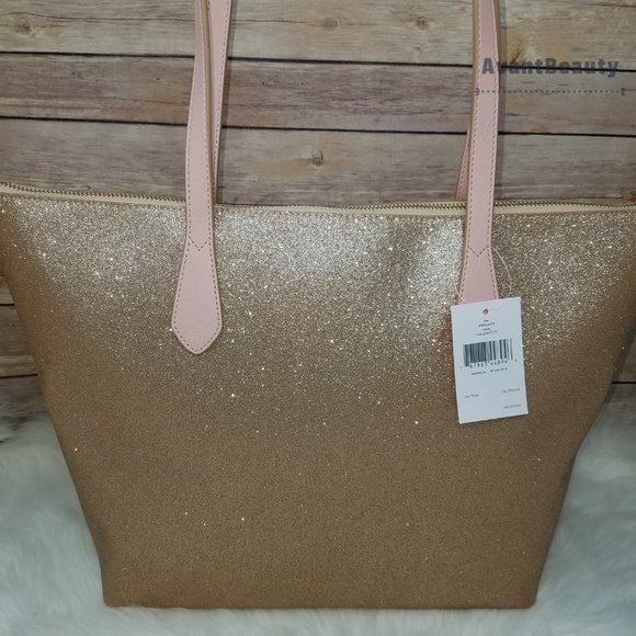 Kate Spade Joeley Glitter Rose Gold Tote New - Picture 5 of 9
